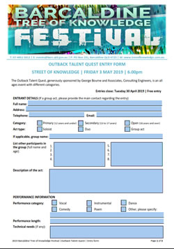 Barcaldine Tree of Knowledge Festival - Outback talent quest nomination form